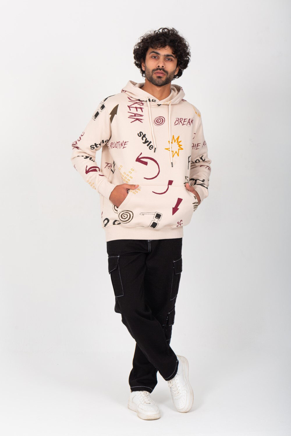 Men's Hoodie Padded With Unqiue Modern Pattern Hooded Sweatshirt