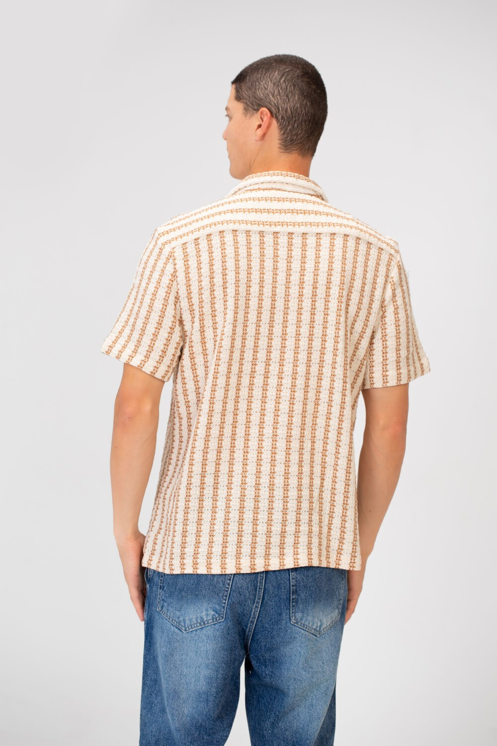 Men's Striped Short Sleeve Slim Fit Mesh Shirt