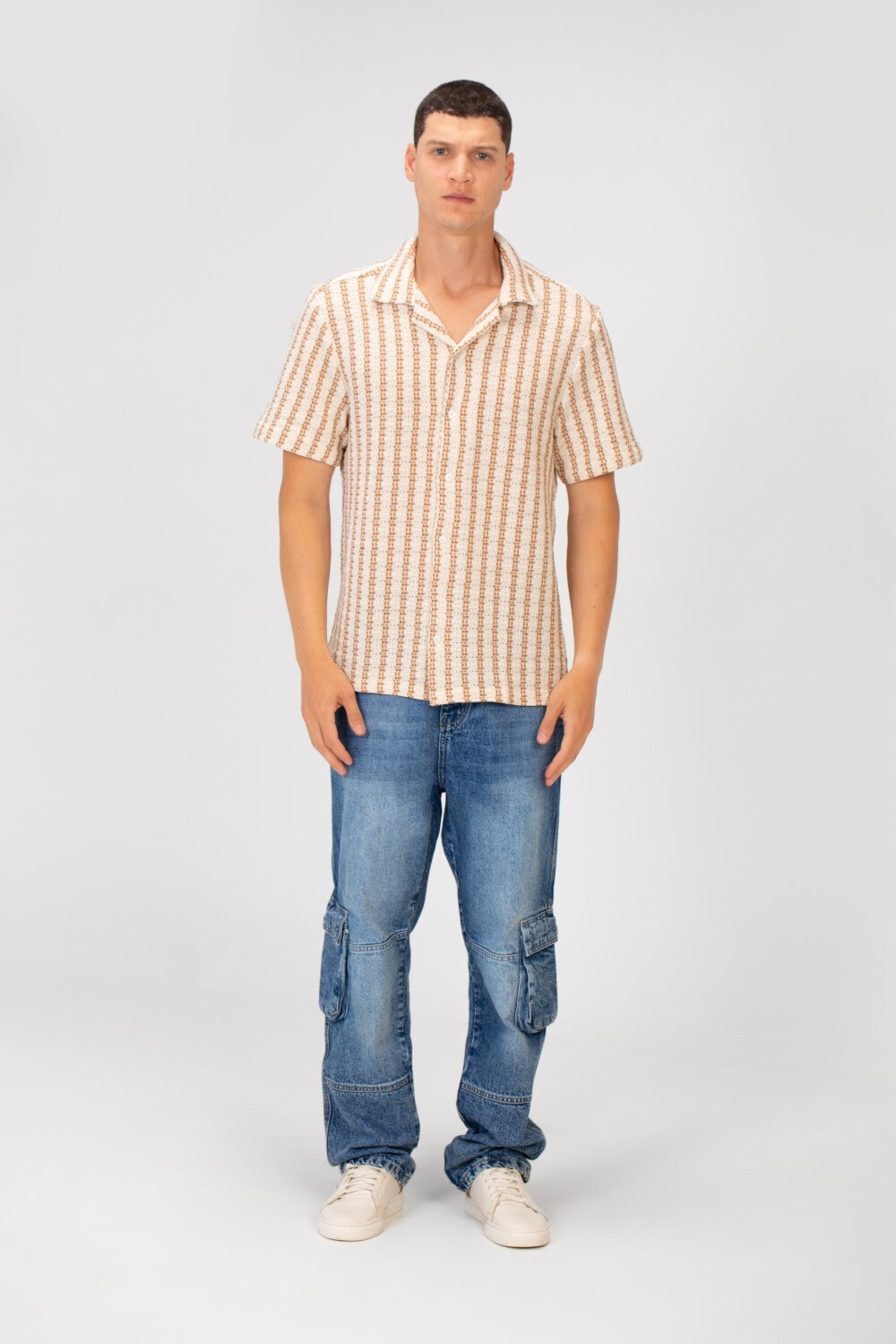 Men's Striped Short Sleeve Slim Fit Mesh Shirt