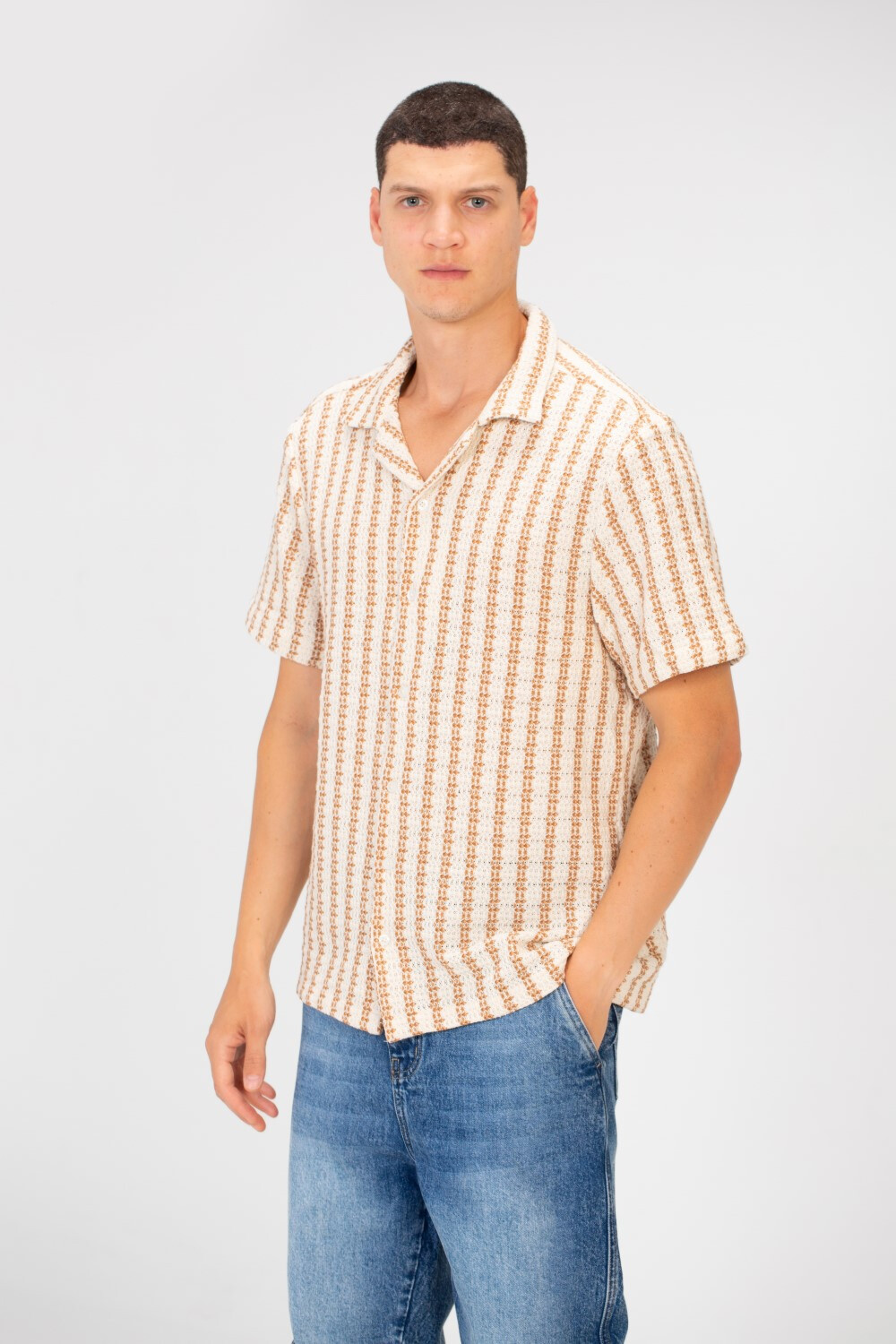 Men's Striped Short Sleeve Slim Fit Mesh Shirt
