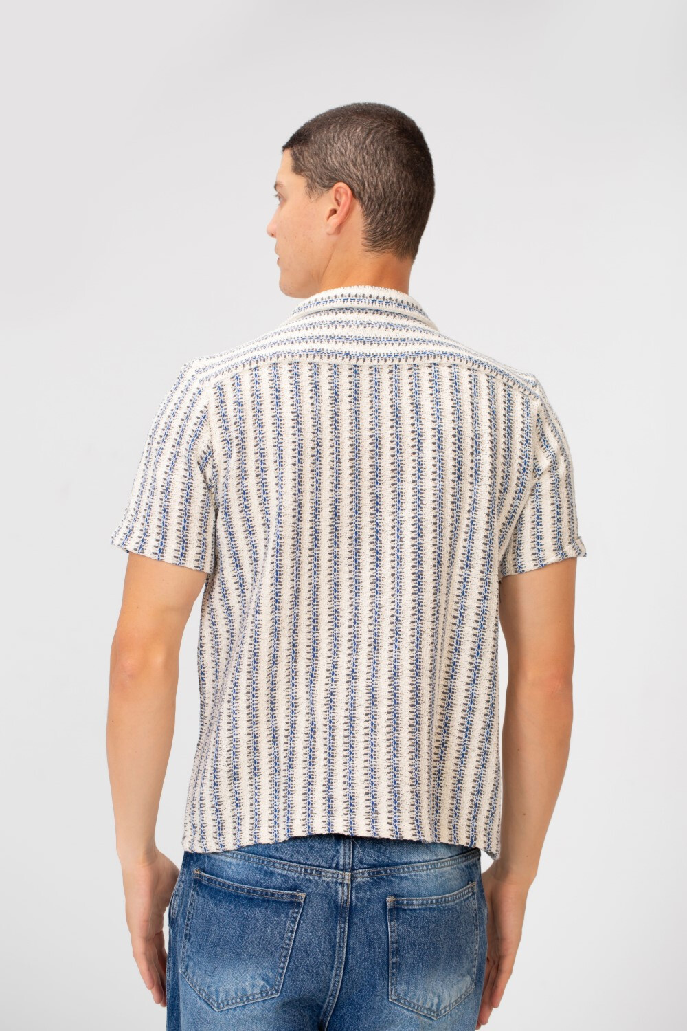 Men's Short Sleeve Striped Slim Fit Mesh Summer Shirt