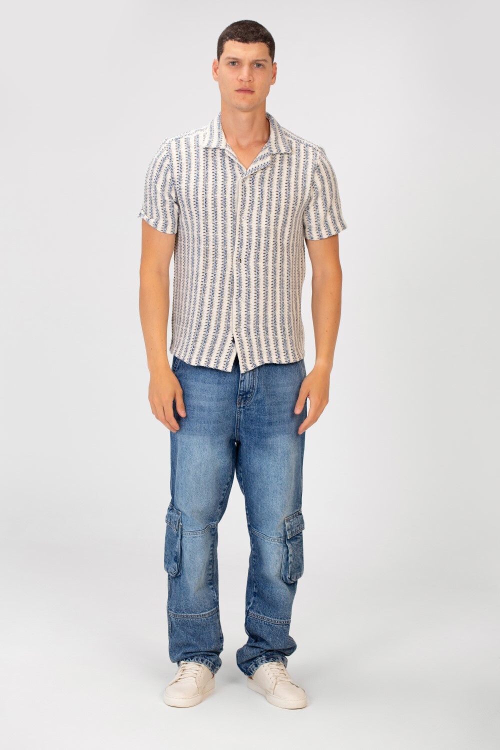 Men's Short Sleeve Striped Slim Fit Mesh Summer Shirt