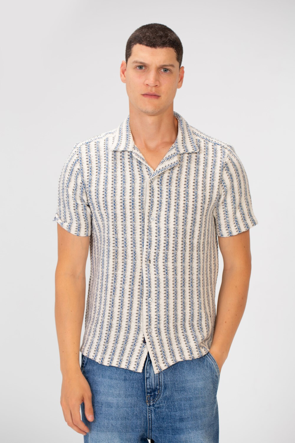 Men's Short Sleeve Striped Slim Fit Mesh Summer Shirt