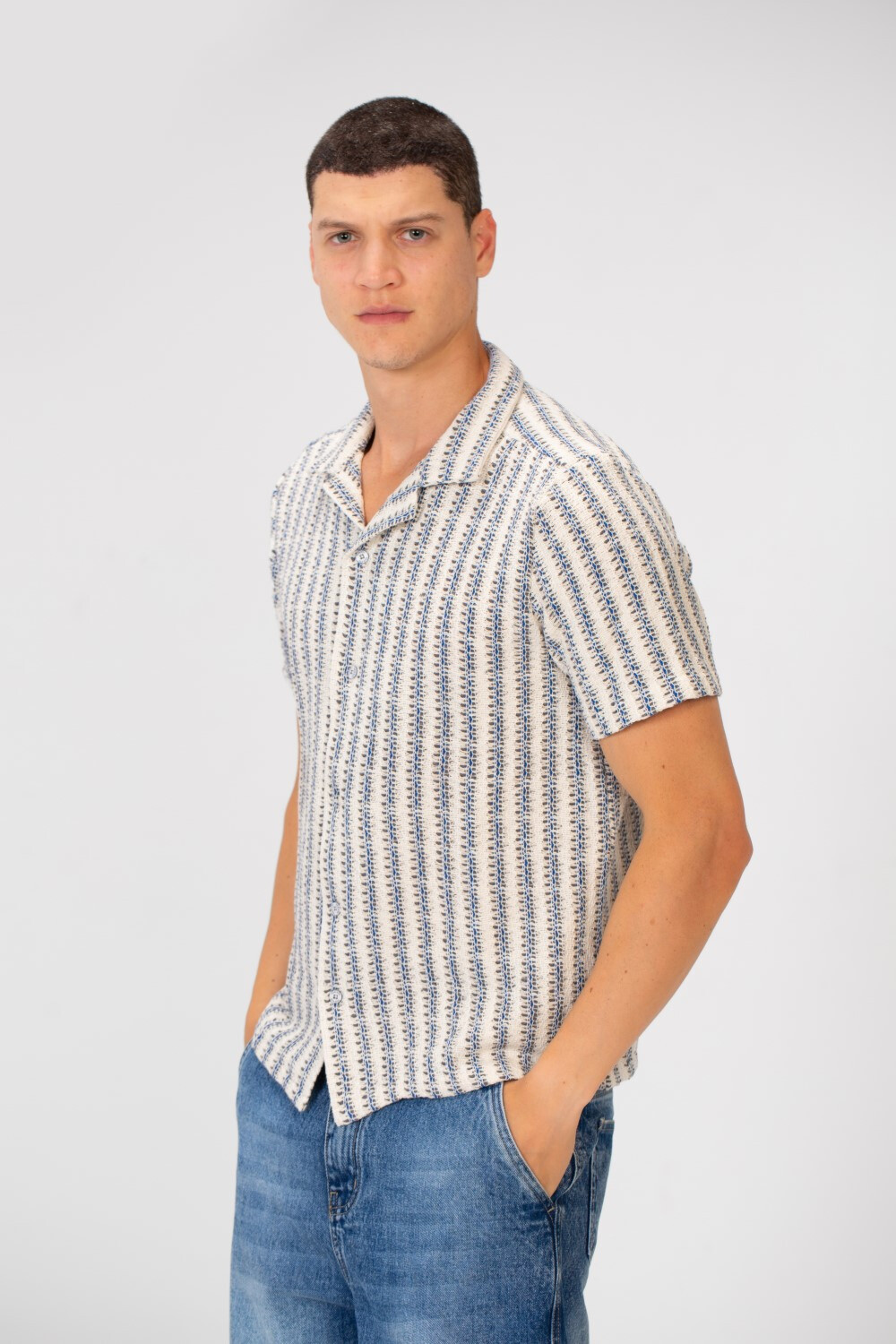 Men's Short Sleeve Striped Slim Fit Mesh Summer Shirt