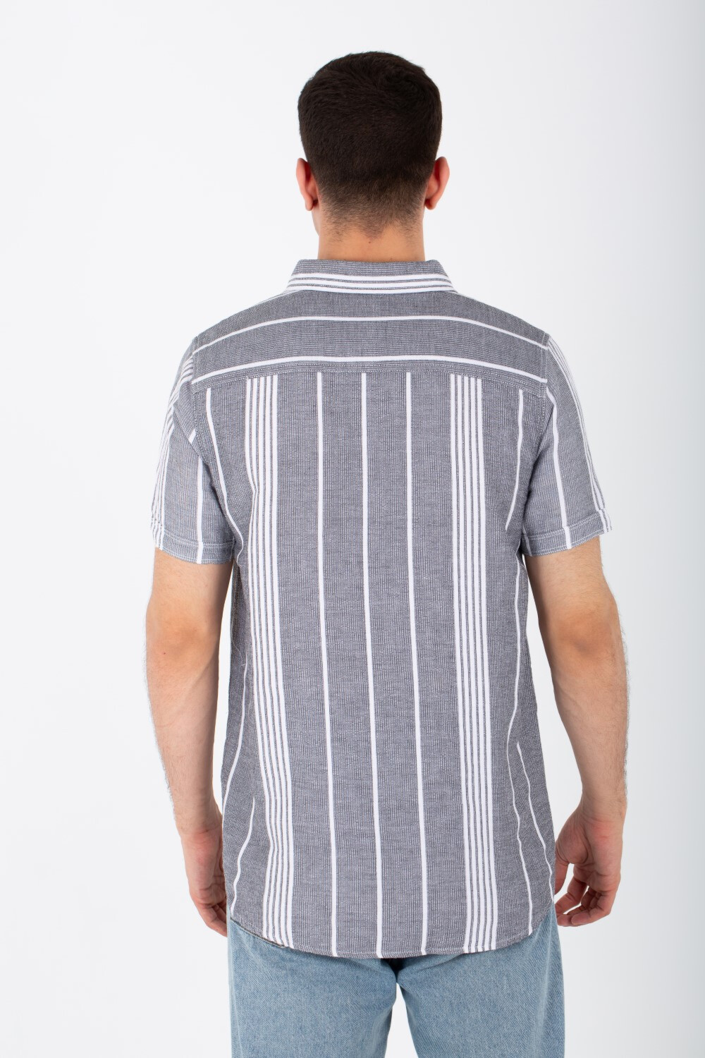 Mens Striped Half Sleeved Shirt With Front Buttons And A Distinctive Summer Material