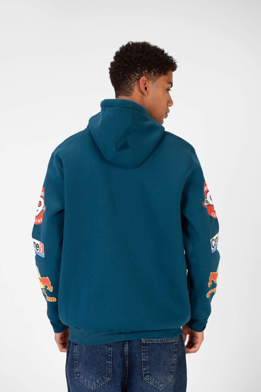 Men's Zip-Up Hooded Sweatshirt With Front Pocket And Print On The Front And Shoulder