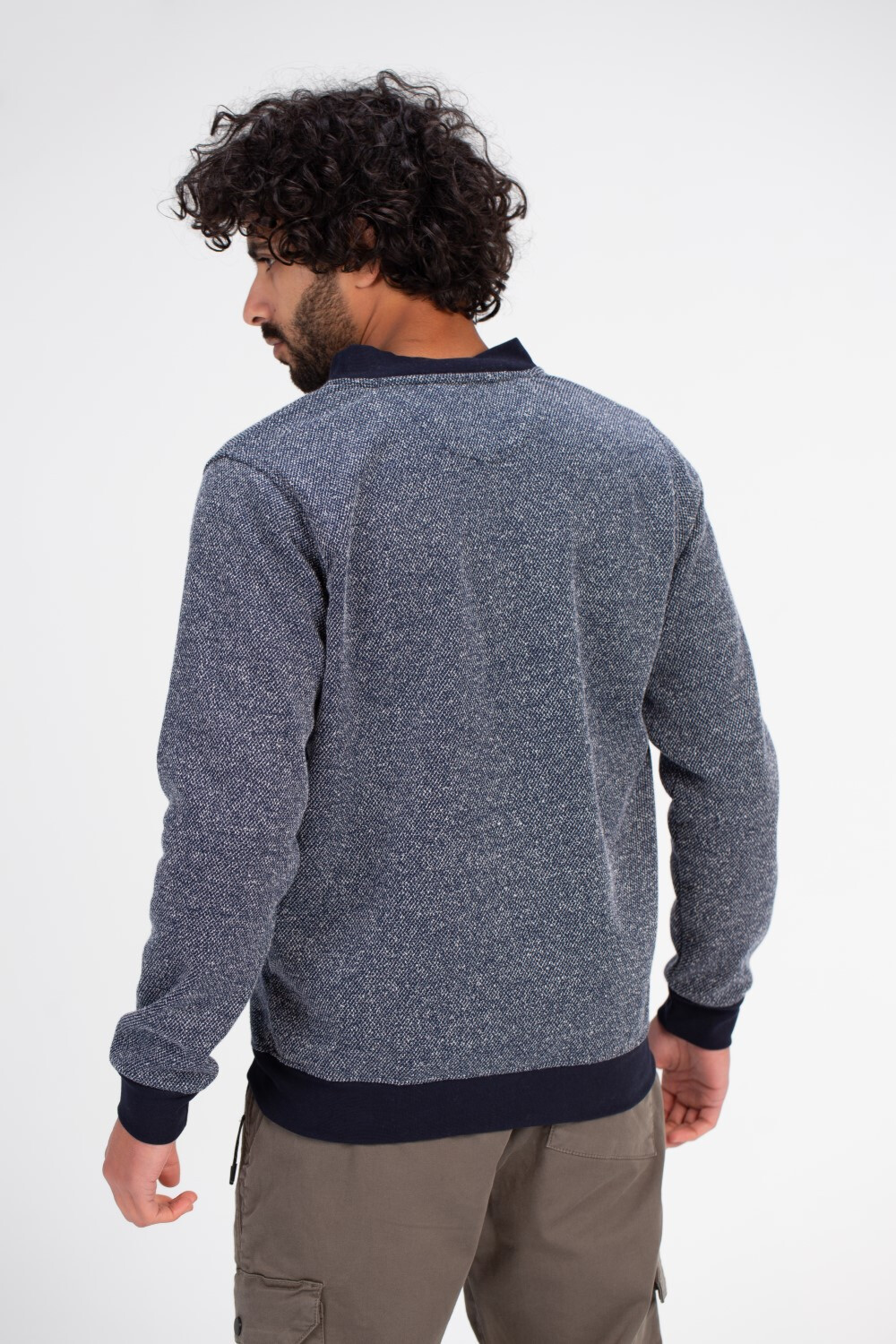 Men's Slim Fit Full Zipper Padded Front Chest Printed Melton Sweatshirt