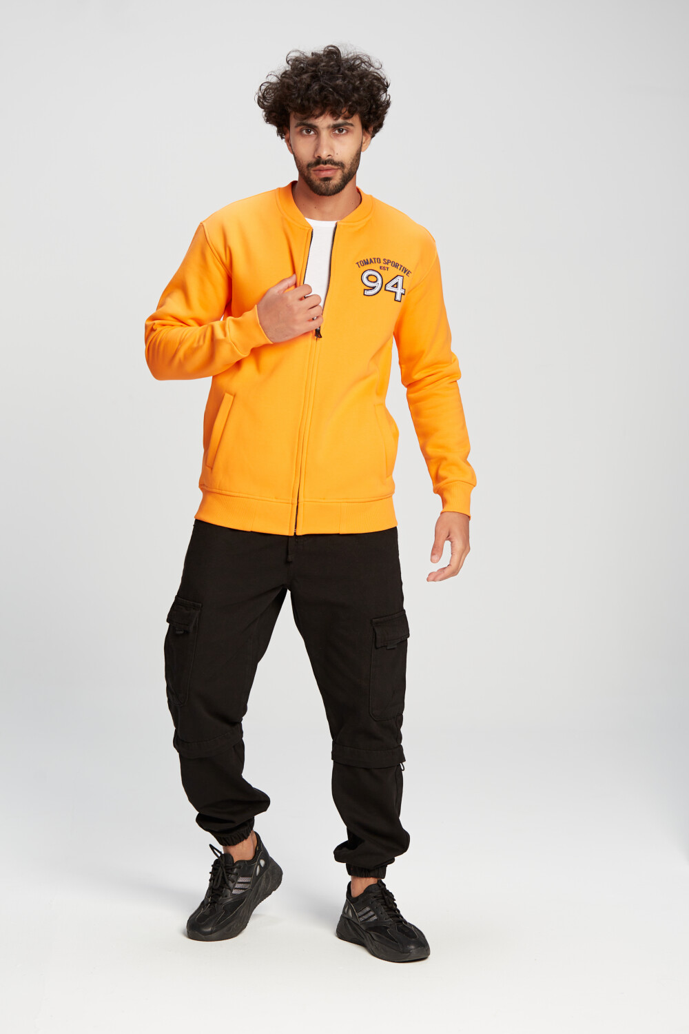 Men's Slim Fit Full Zipper Padded Front & Back Printed Melton Sweatshirt