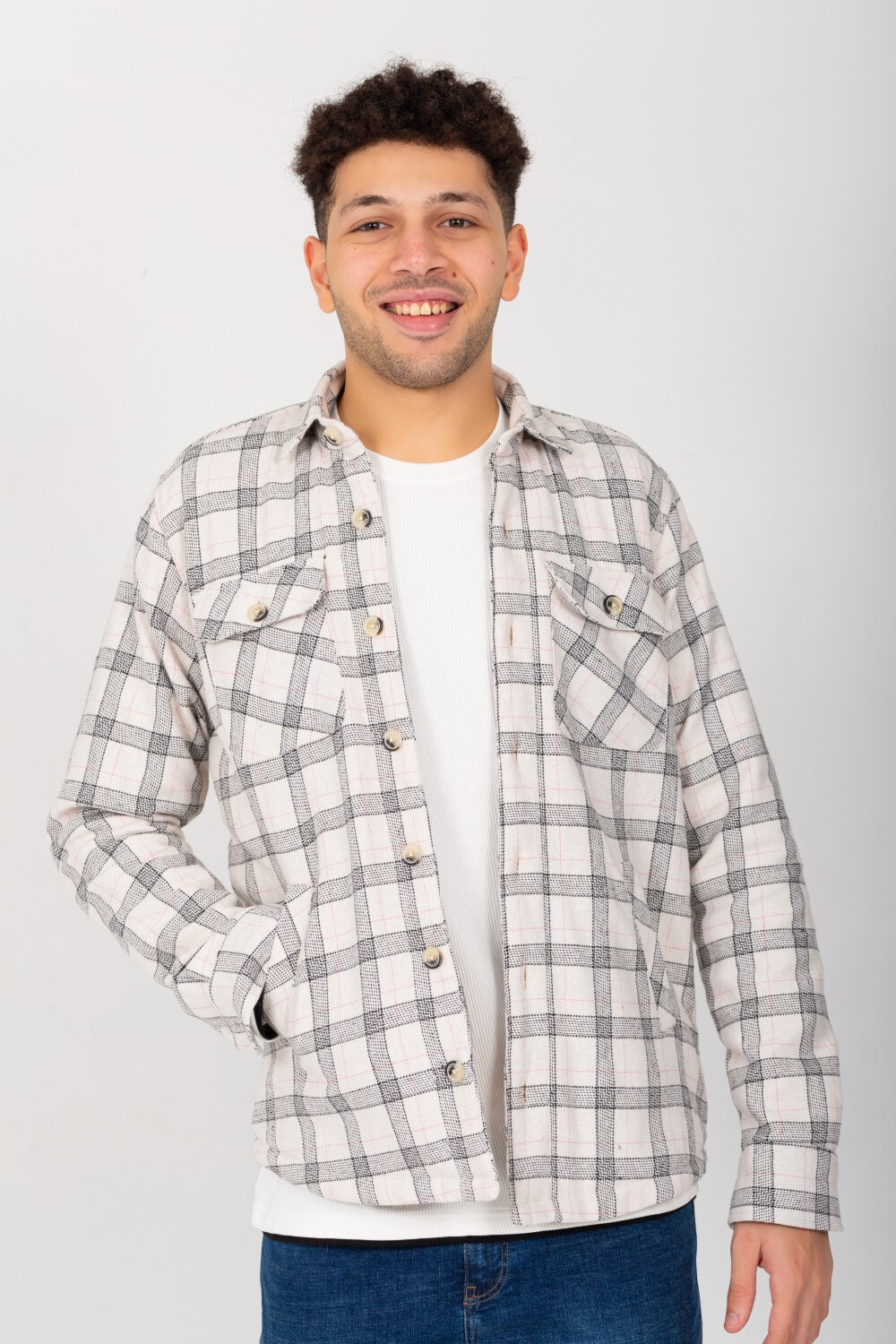 Men's Padded Fur Checked Regular Fit With Two Front Pockets Shirt