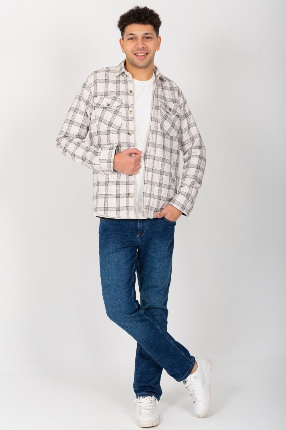 Men's Padded Fur Checked Regular Fit With Two Front Pockets Shirt