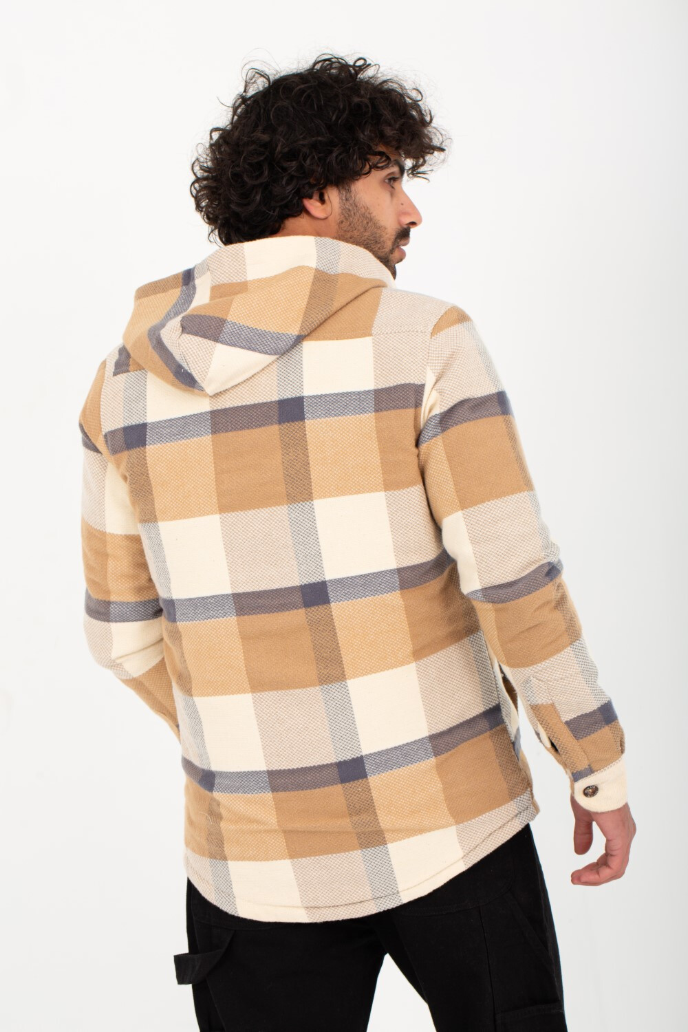 Men's Regular Fit Padded Zipper Made Of Soft Wool Hooded Checked Shirt