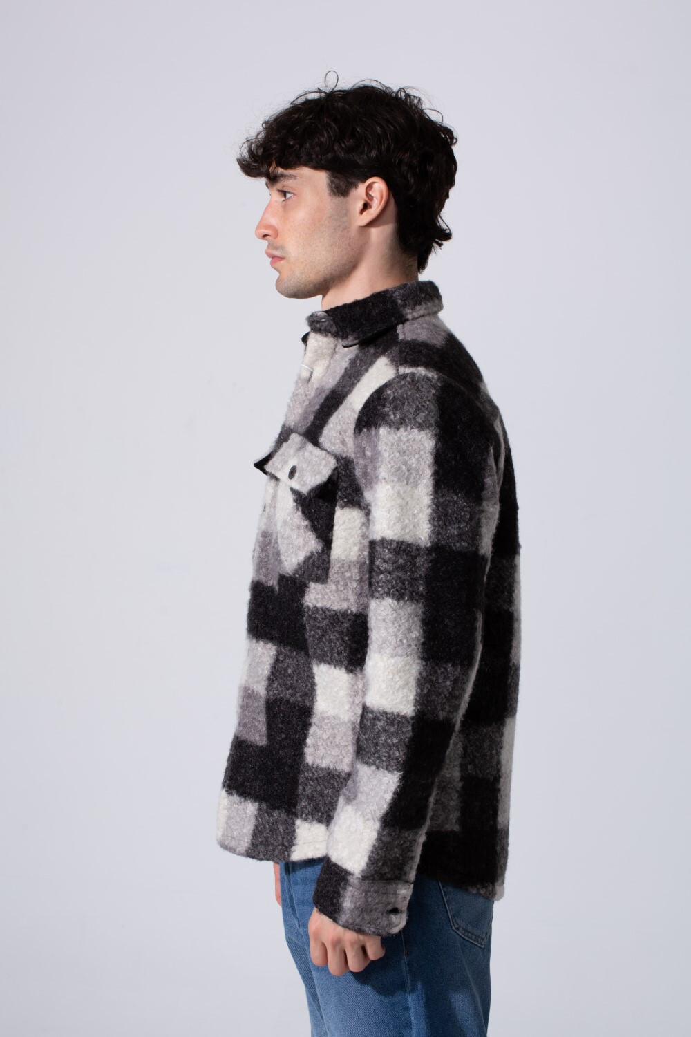 Men's Winter Wool Slim Fit Shirt With Front Pockets And Long Sleeves