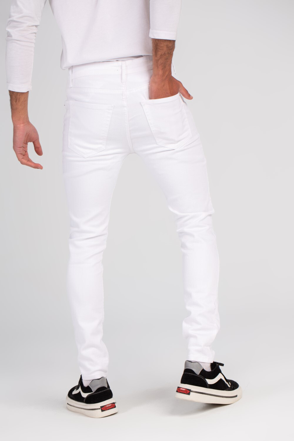 Men's Slim Fit Basic Jeans Pants With Unique Details Five Pockets White