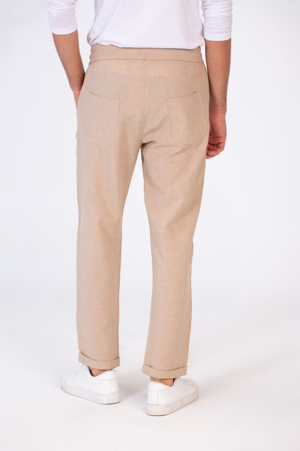 Men's Basic Plain Linen Pants With Elastic Waistband