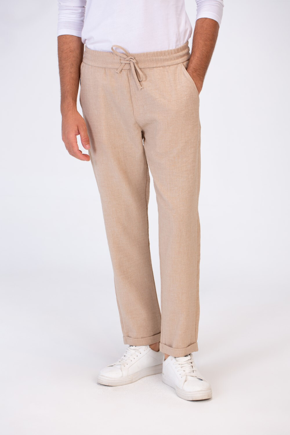 Men's Basic Plain Linen Pants With Elastic Waistband