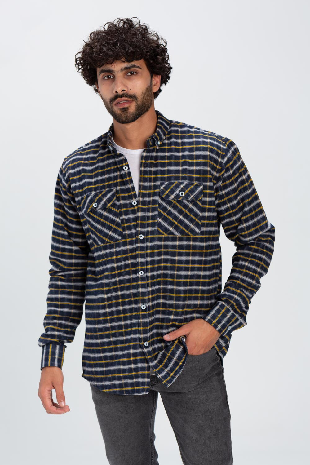 Men's Checked Style Regular Fit Comfort Wool Shirt