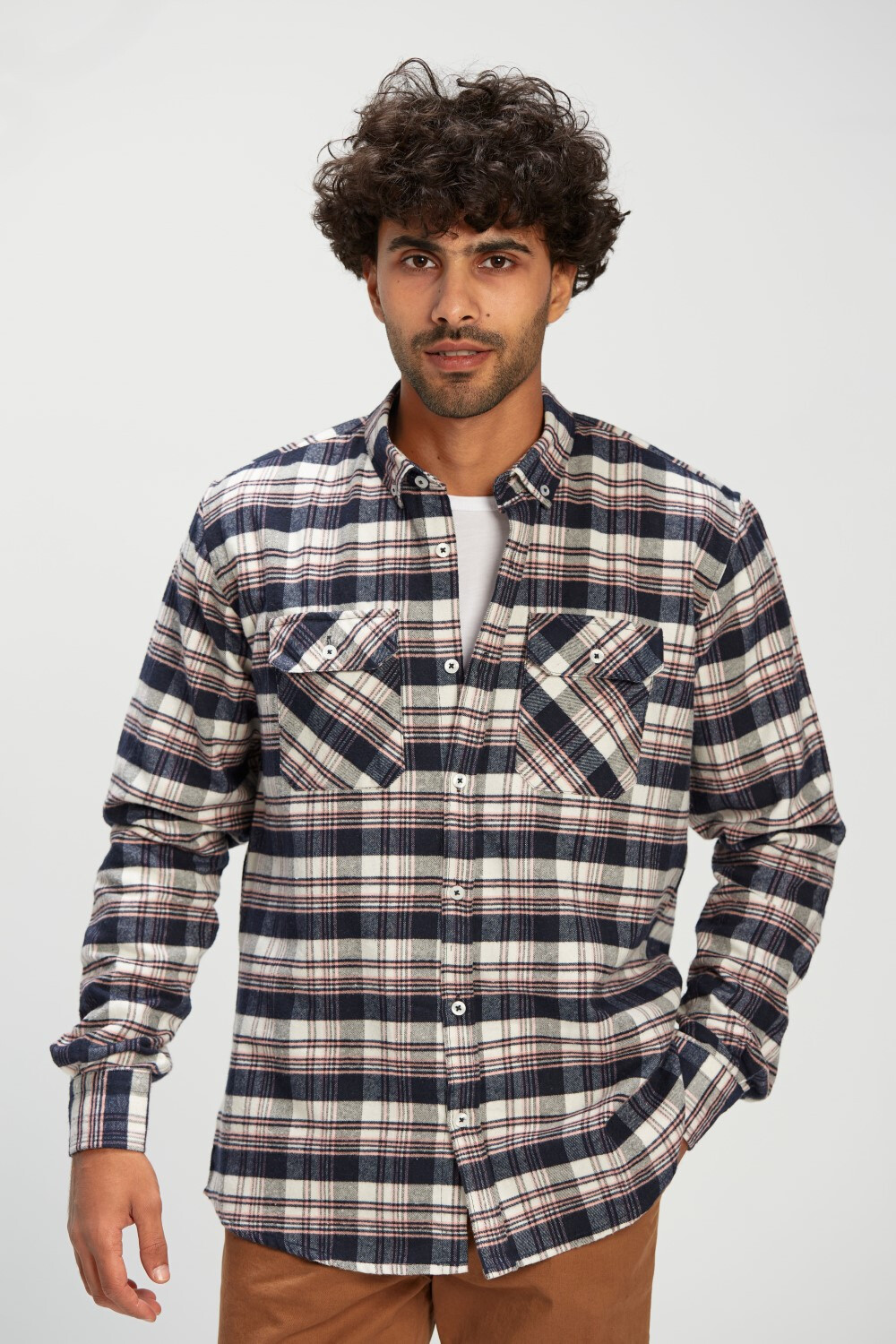 Men's Checked Regular Fit Front Pockets Soft Wool Shirt
