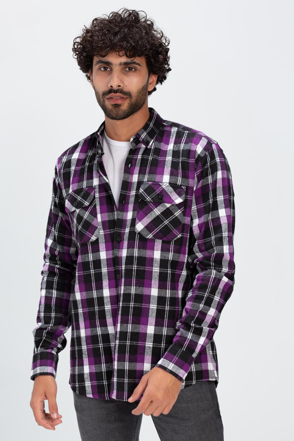 Men's Checked Soft Wool Basic Style Shirt