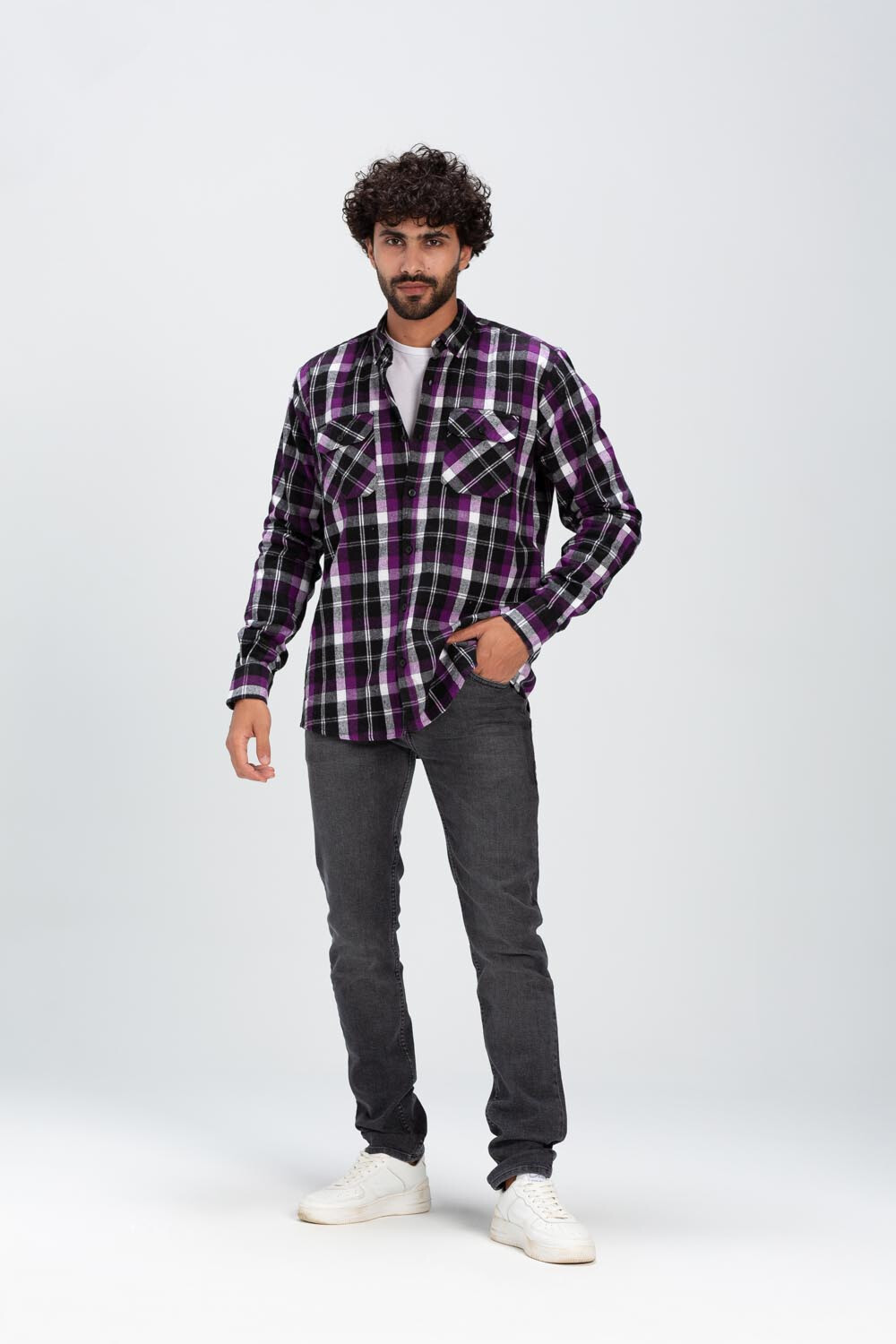 Men's Checked Soft Wool Basic Style Shirt