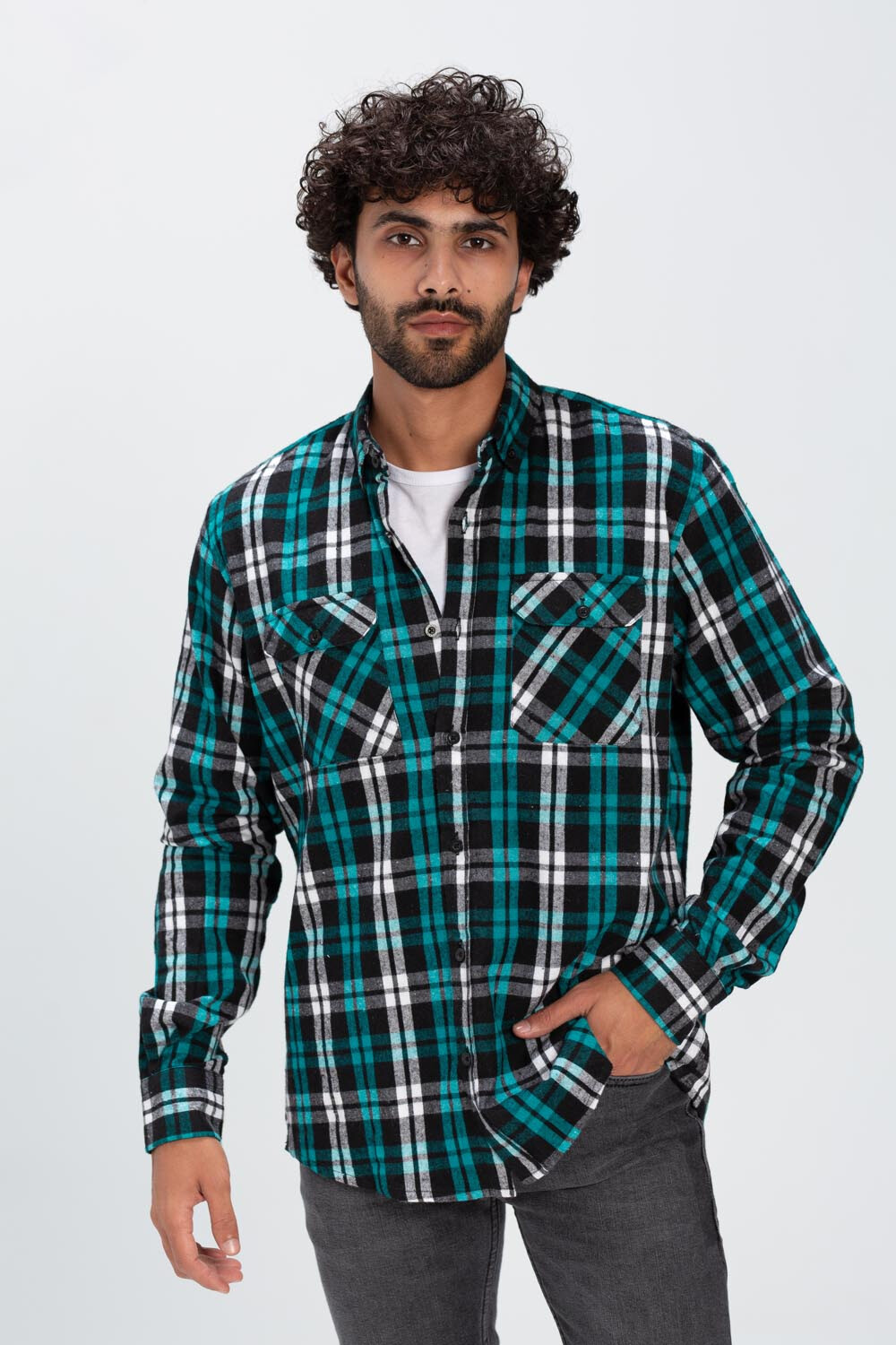Men's Checked Regular Fit Padded Soft Wool With Two Front Pockets Shirt