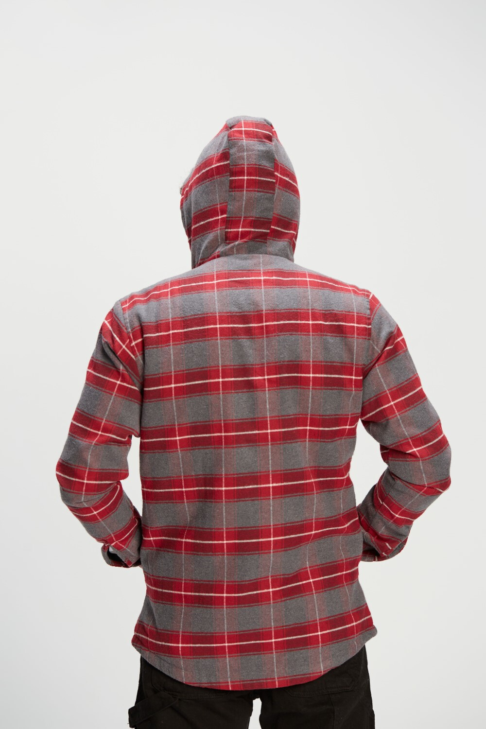Men's Regular Fit Full Zipper Side Pockets Checked Wool Padded Hooded Shirt