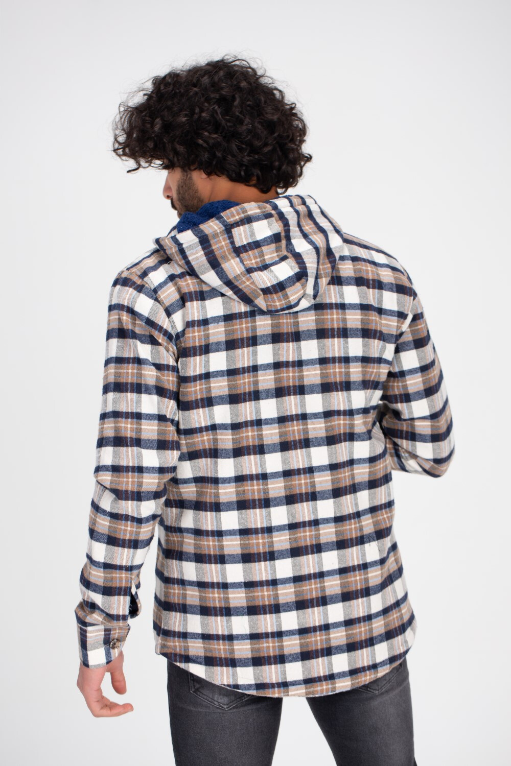 Men's Regular Fit Zipper Side Pockets Checked Wool Padded Shirt