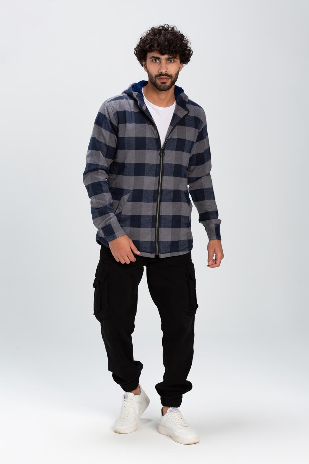 Men's Checked Regular Fit Padded Zipper Made Of Soft Wool Shirt