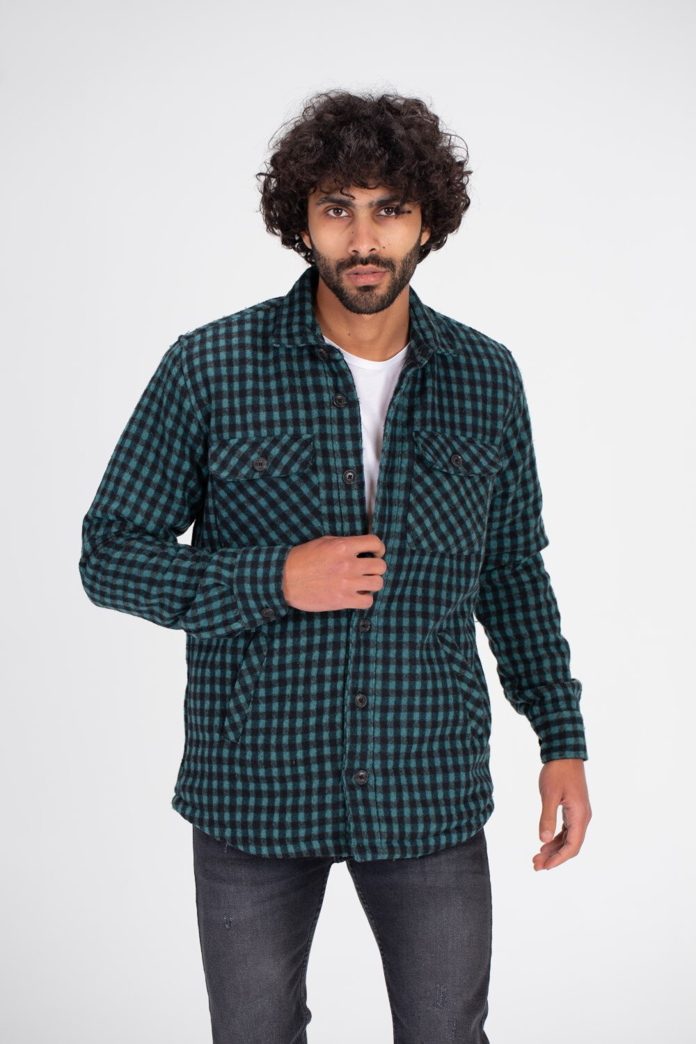 Men's Checked Regular Fit Front Pockets Padded Made Of Soft Wool Shirt
