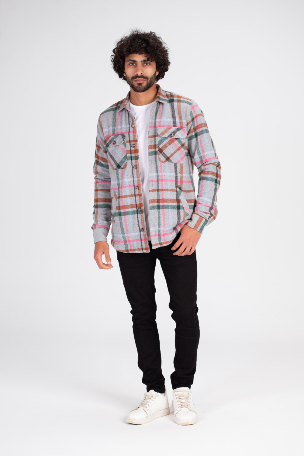 Men's Checked Regular Fit Front Pockets Full Zipper Made Of Soft Wool Side Pockets Padded Shirt