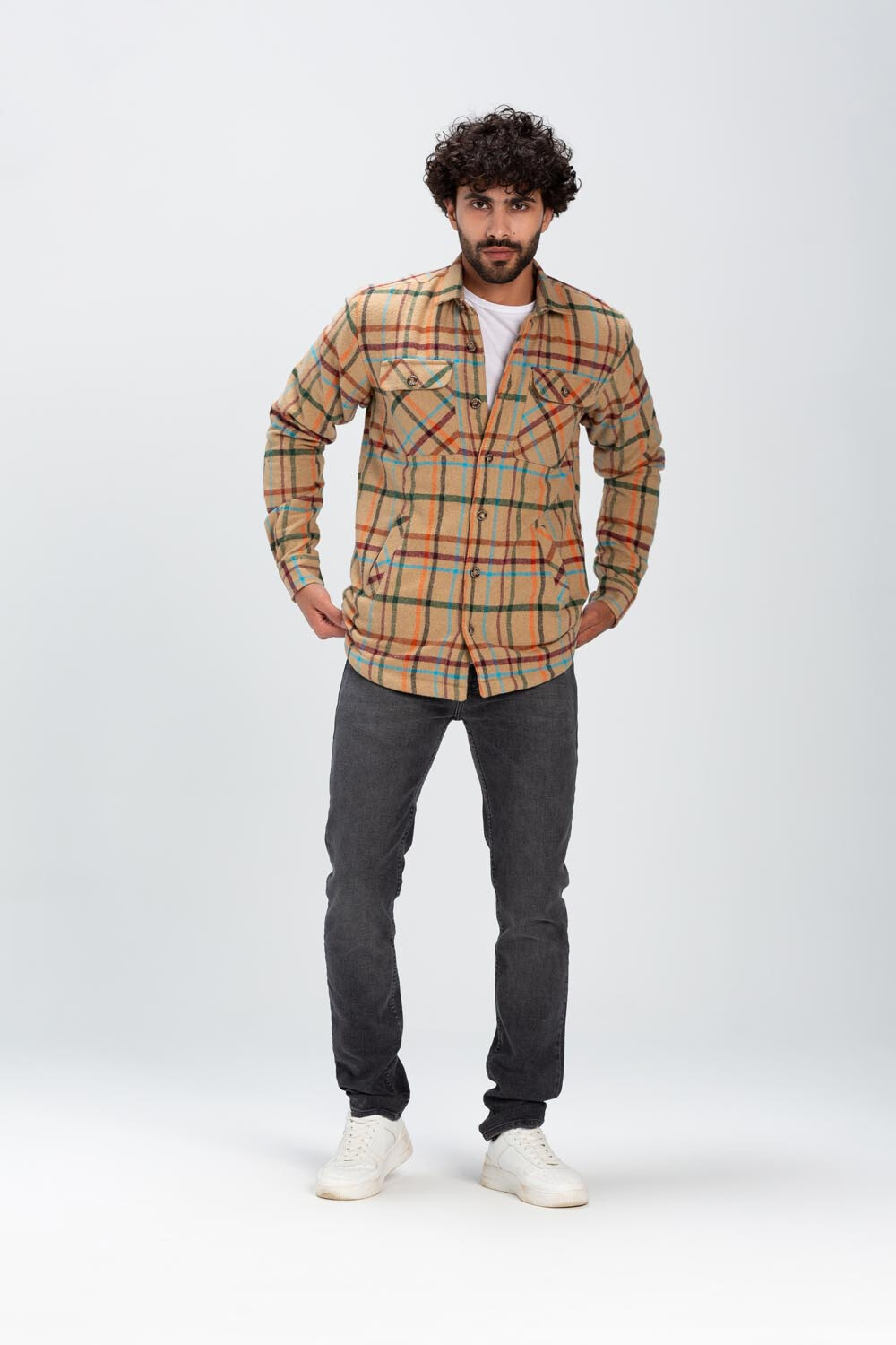 Men's Checked Regular Fit Front Pockets Full Zipper Wool Padded Shirt