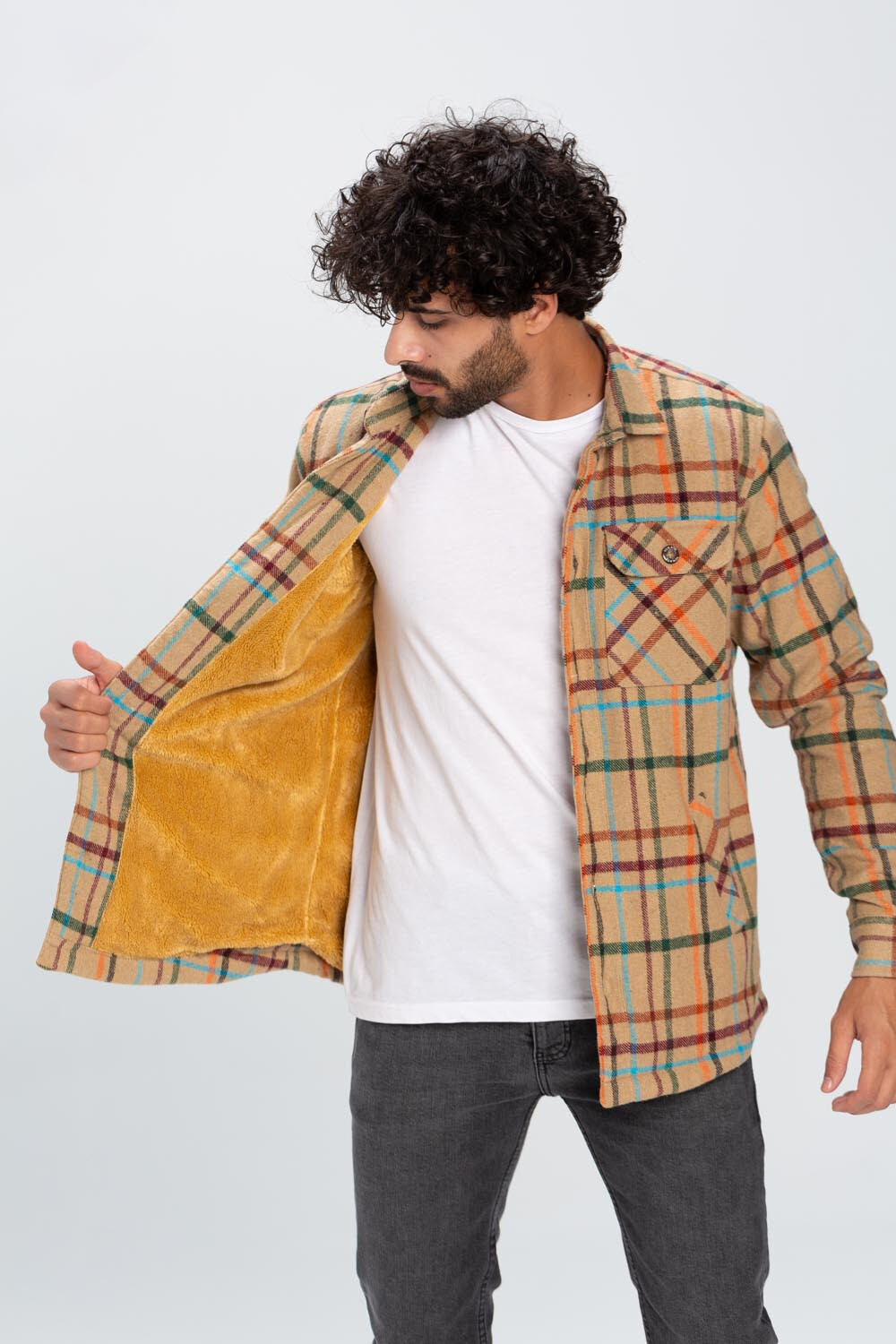 Men's Checked Regular Fit Front Pockets Full Zipper Wool Padded Shirt