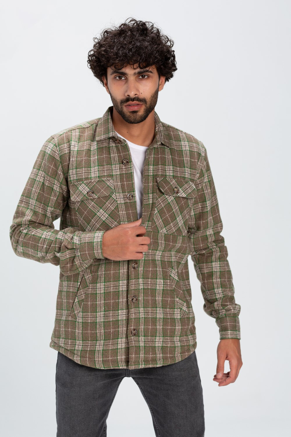 Men's Checked Regular Fit Padded Soft Wool Front Pockets Multi Color Shirt