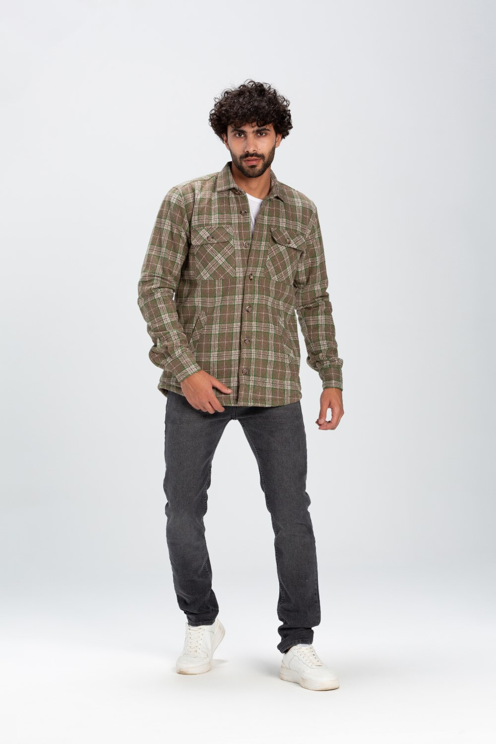 Men's Checked Regular Fit Padded Soft Wool Front Pockets Multi Color Shirt