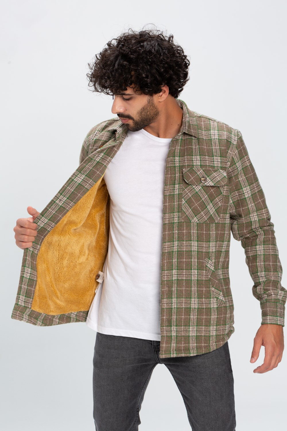 Men's Checked Regular Fit Padded Soft Wool Front Pockets Multi Color Shirt