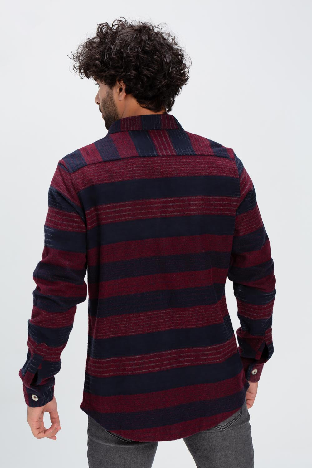 Men's Regular Fit With Front Pockets Striped Style Soft Wool Shirt