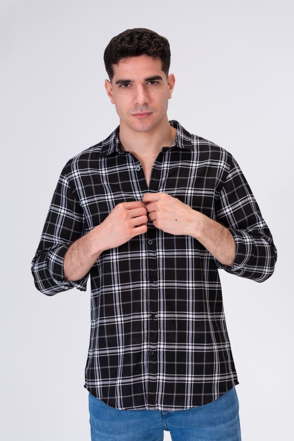 Mens Plaid Shirt With Collar And Long Sleeves