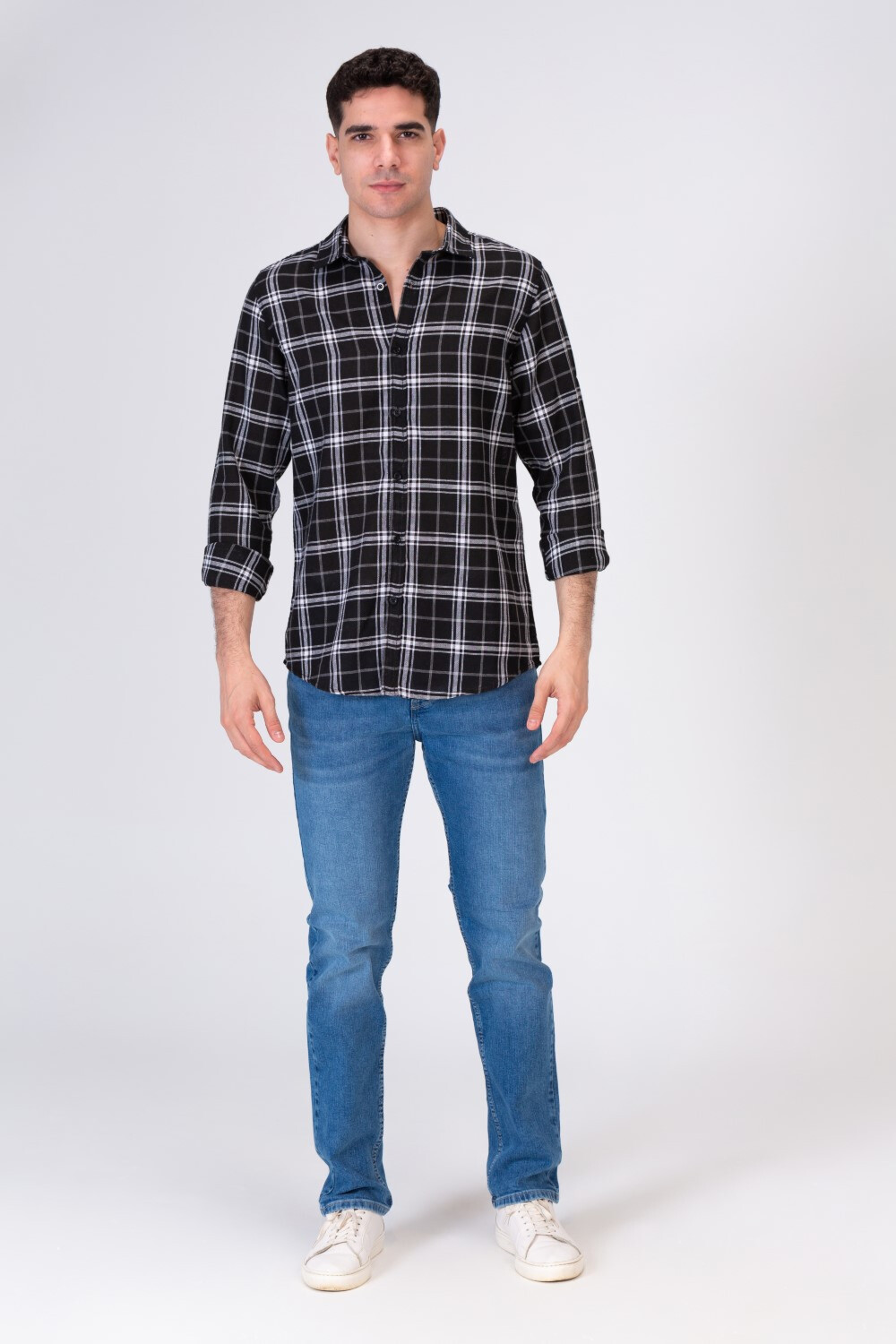 Mens Plaid Shirt With Collar And Long Sleeves