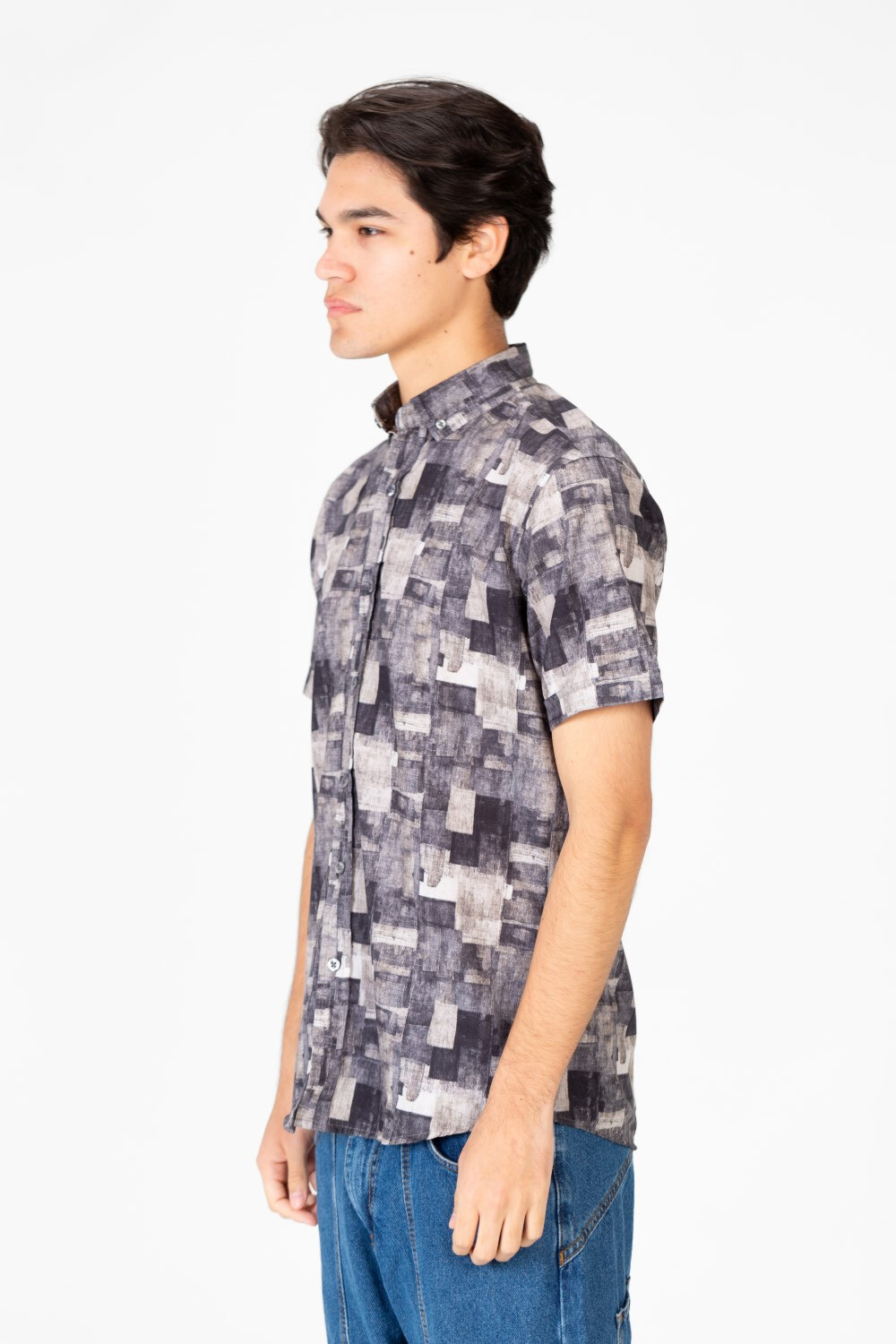 Men's Short Sleeve Printed Poplin Slim Fit Shirt
