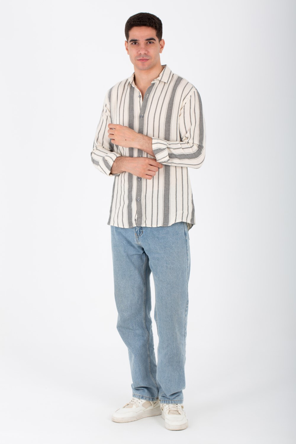 Mens Long Sleeves Striped Slim Fit Shirt With Button Front