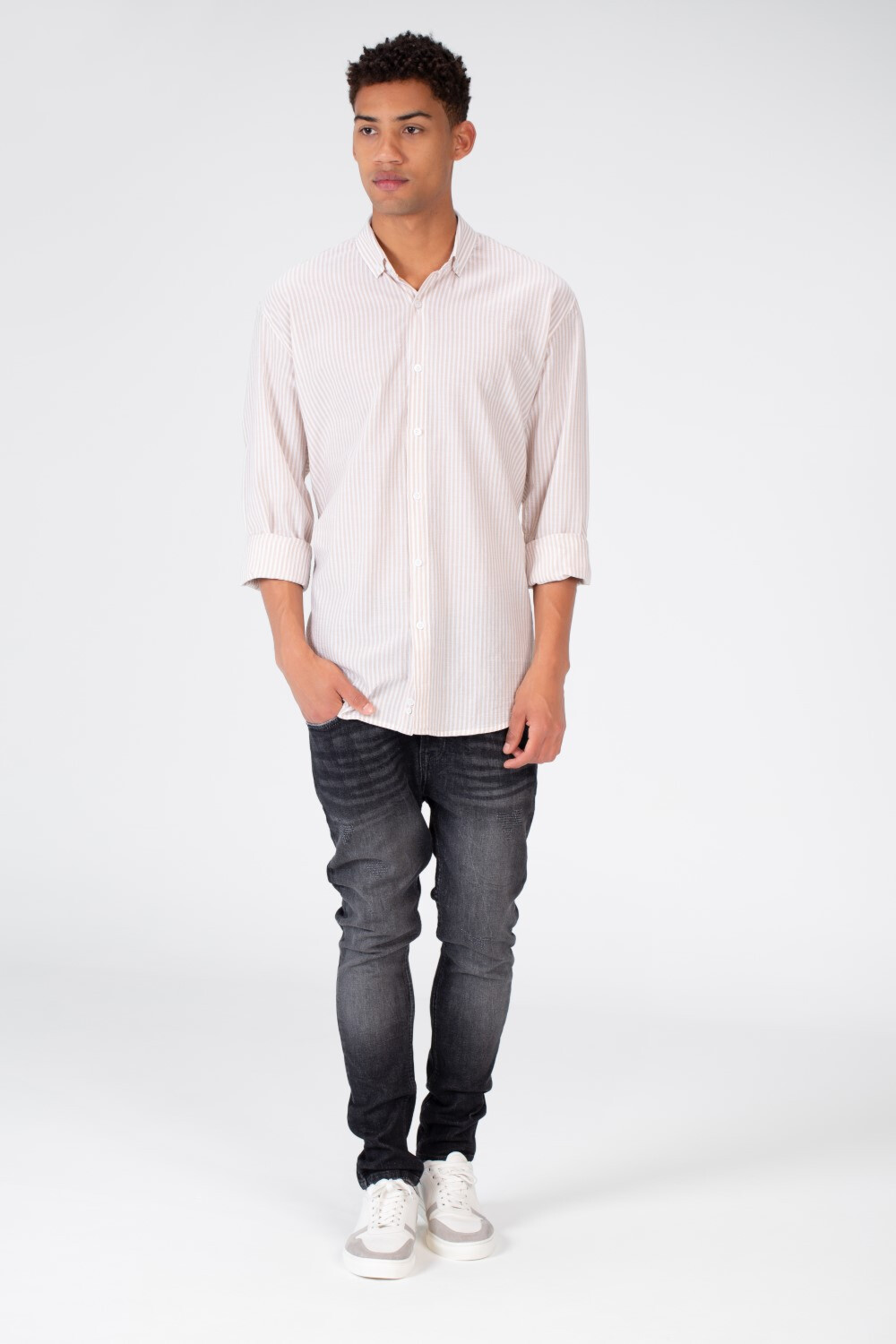 Men's Long Sleeve Slim Fit Striped Shirt