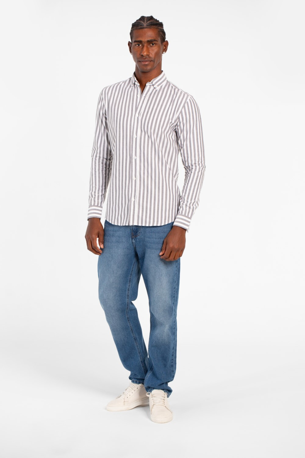 Men's Slim Fit Striped Long Sleeve Buttons Front Shirt