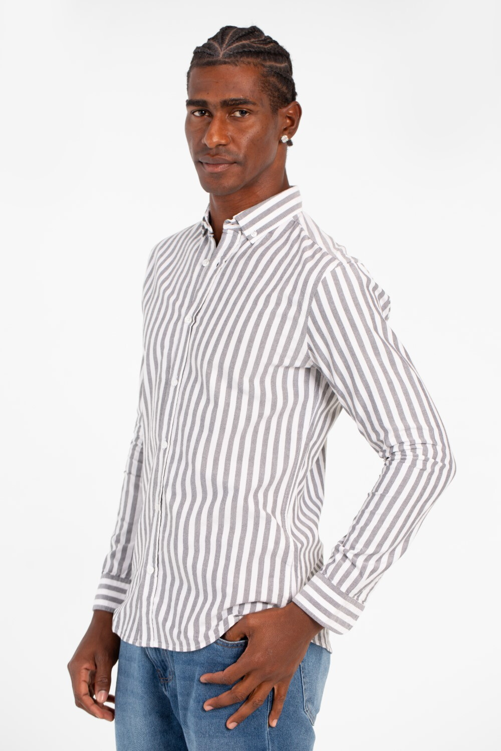 Men's Slim Fit Striped Long Sleeve Buttons Front Shirt