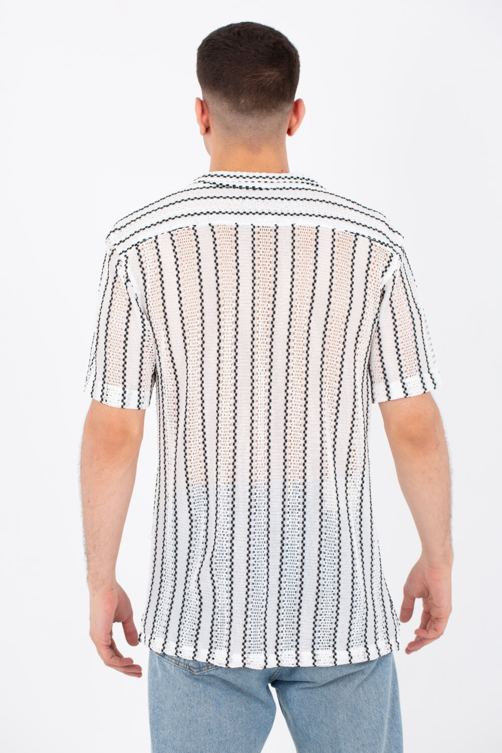 Mens Casual Striped Shirts Summer Short Sleeve Button Front In White