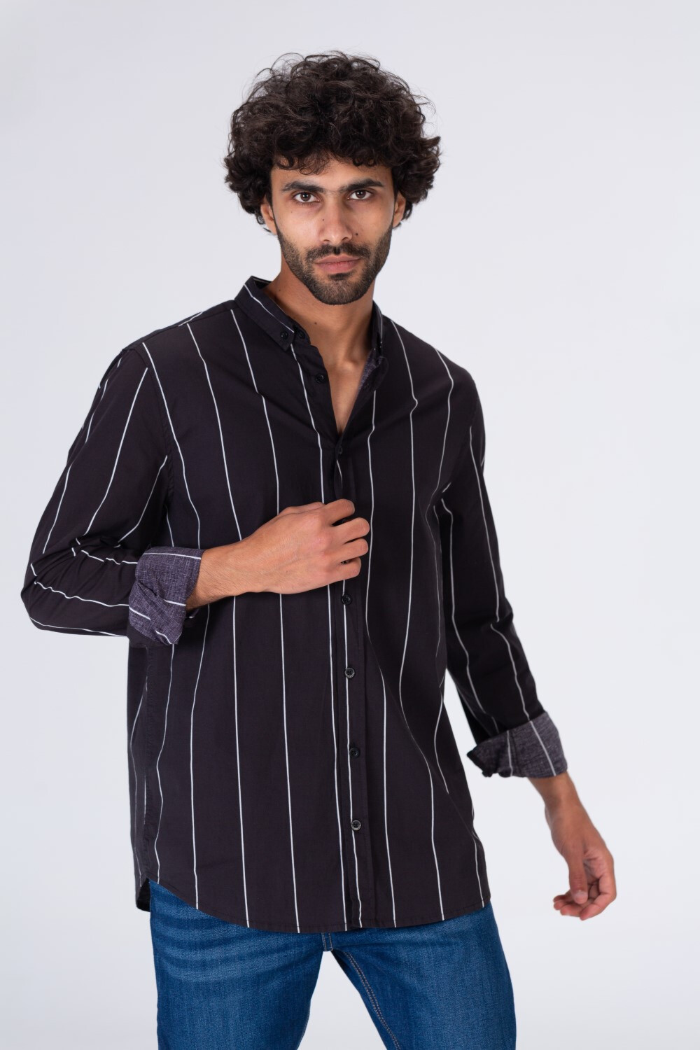Mens Classic Striped Regular Fit Shirt With Collar And Long Sleeves