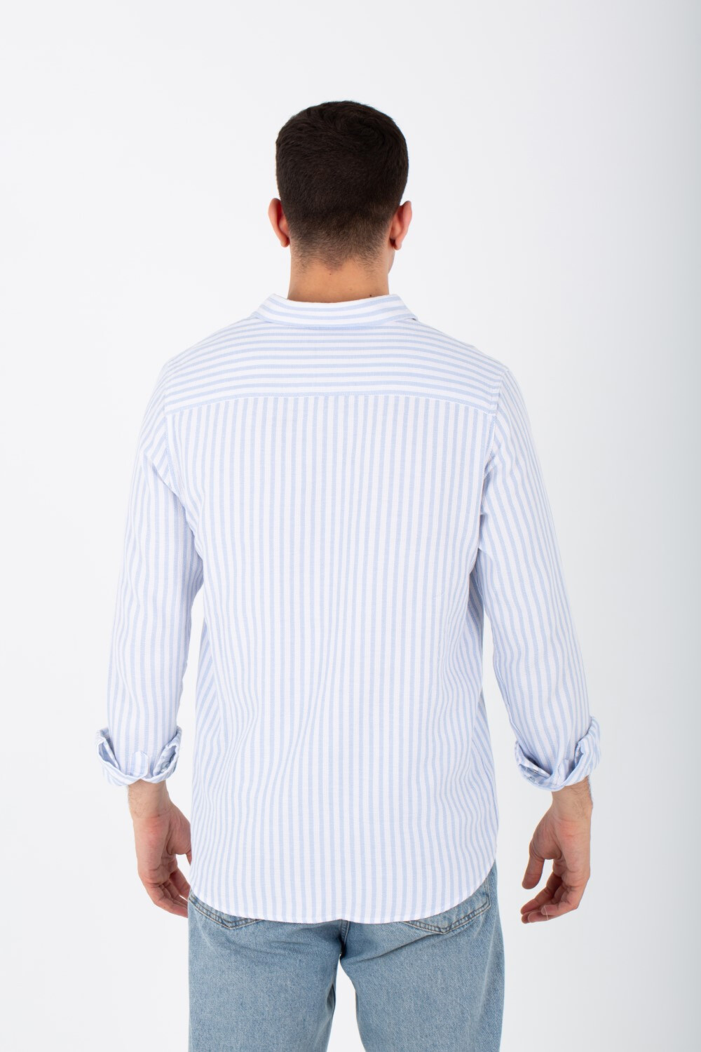 Mens Striped Long Sleeves Shirt With Button Front And Collar