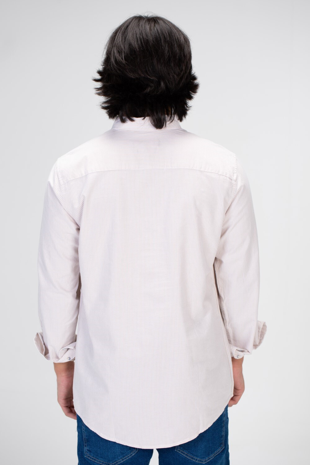 Men's Striped Shirt With Long Sleeves And Front Pocket Poplin Material