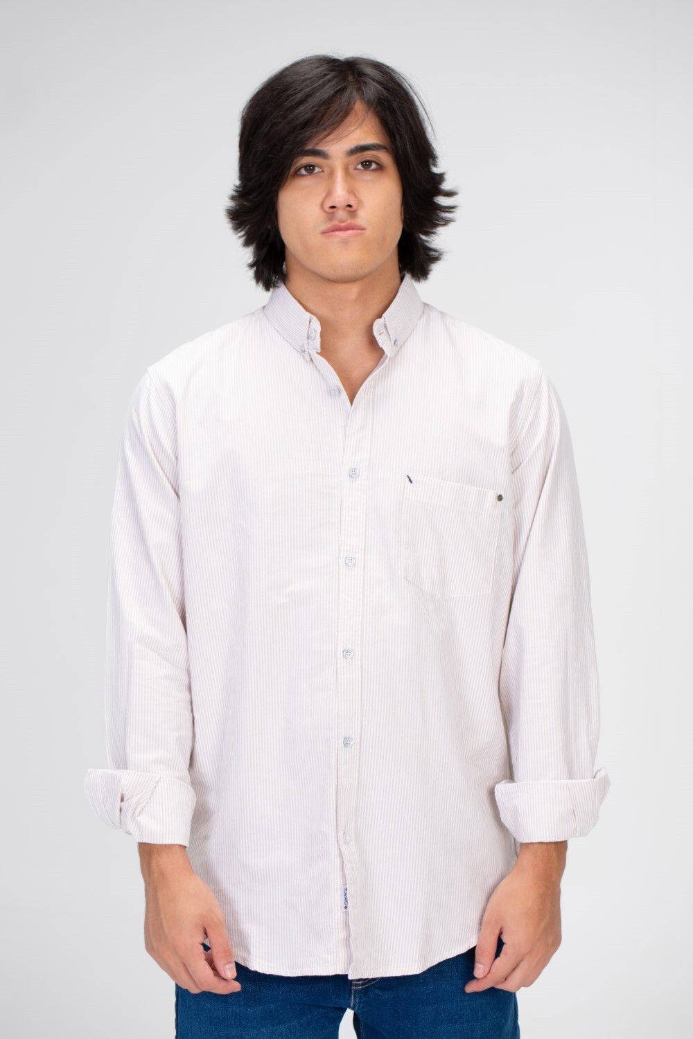 Men's Striped Shirt With Long Sleeves And Front Pocket Poplin Material