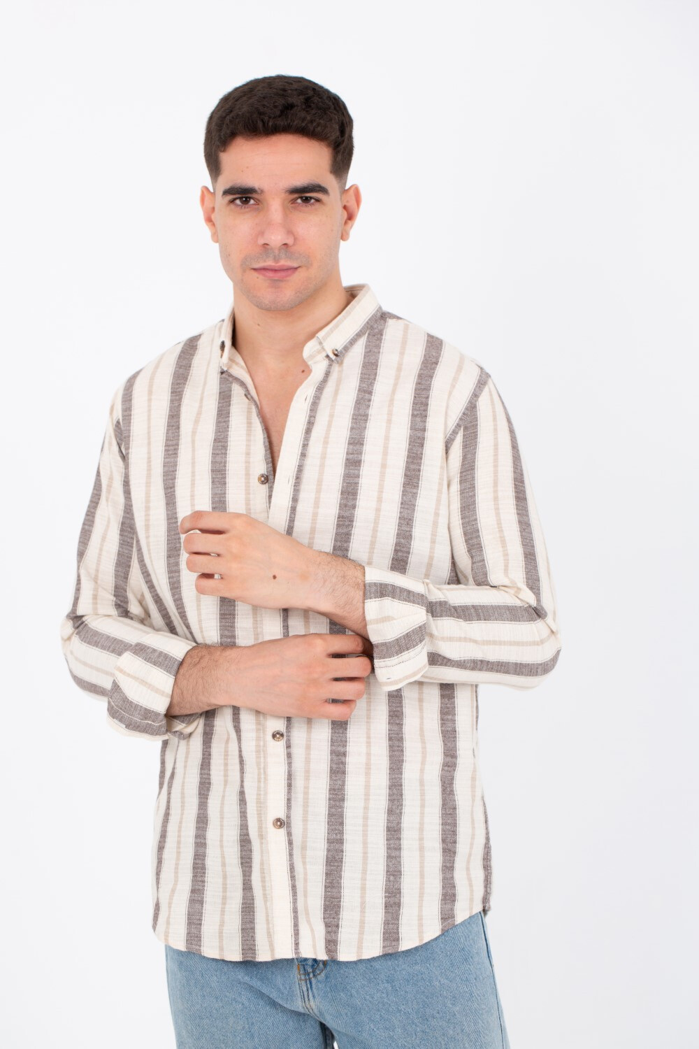 Mens Striped Shirt With Long Sleeves And Button Front