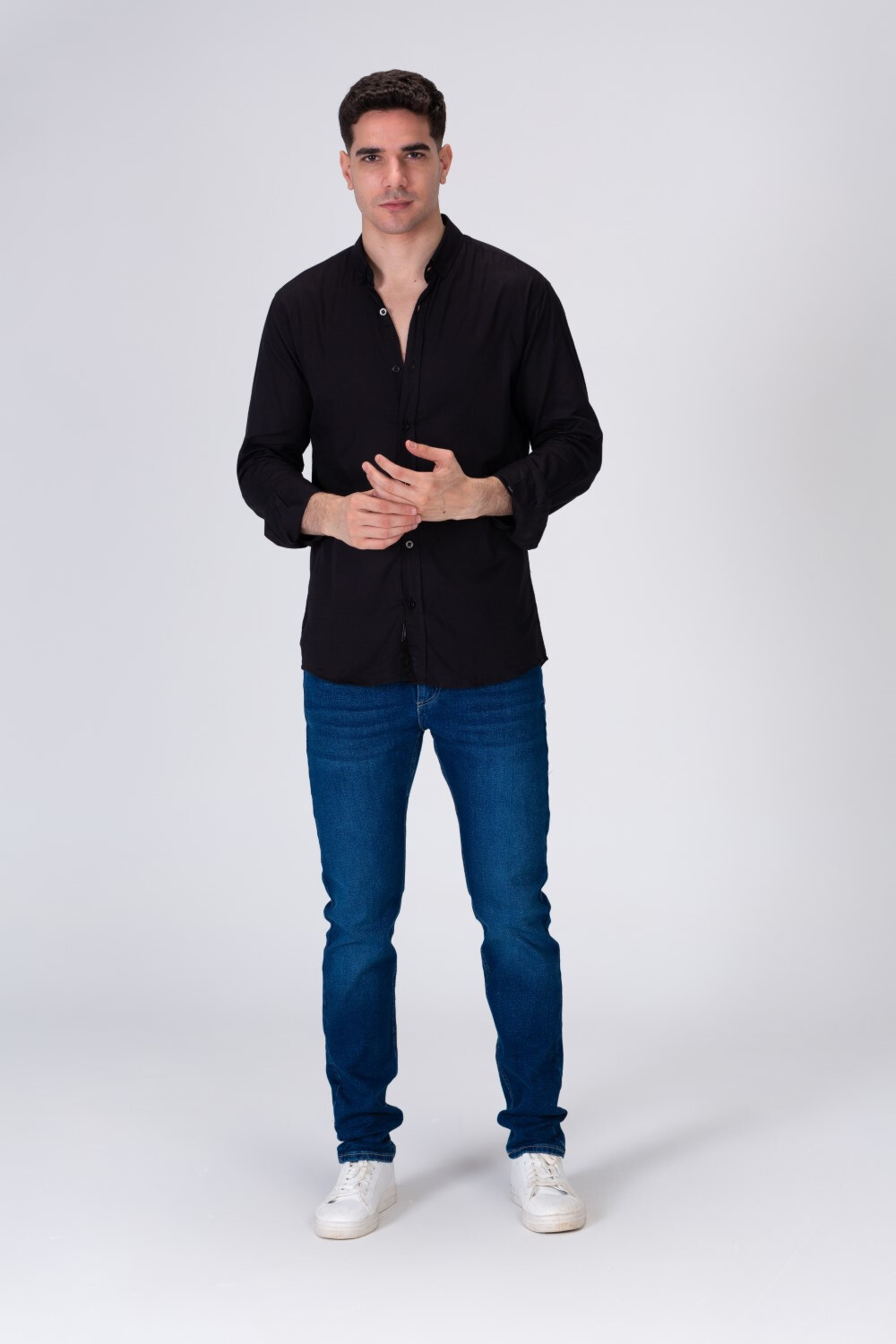 Mens Basic Classic Neck Long Sleeve Slim Fit Shirt