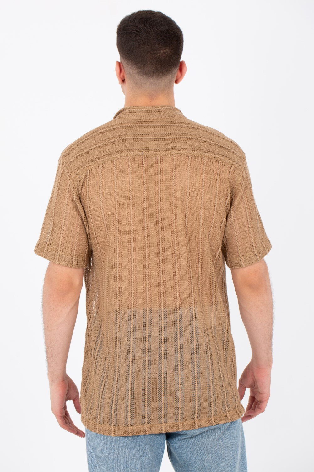 Mens Casual See Through Trico Shirt Summer Short Sleeve Button Front